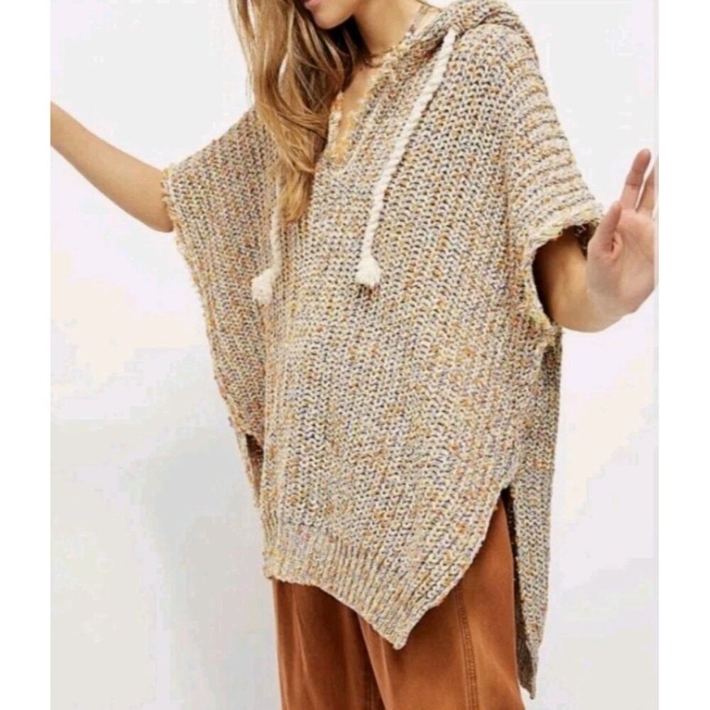 Free People Electric Hoodie Pullover Sweater Womens Size S Chunky Knit Poncho